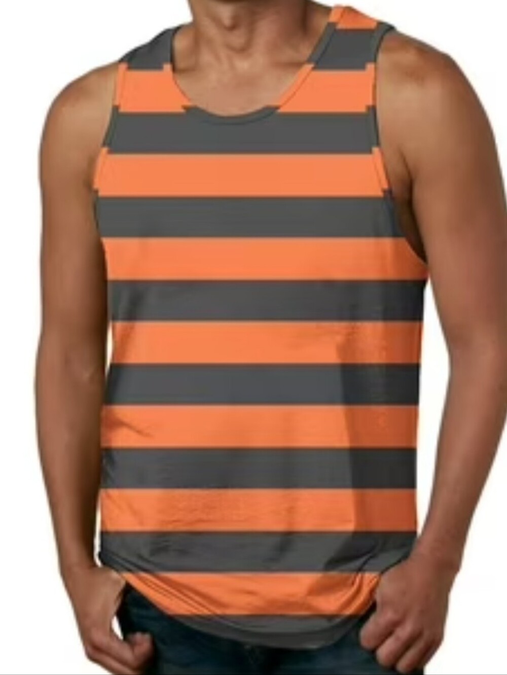 Faded Glory Orange and Dark Gray Striped Men's Tank